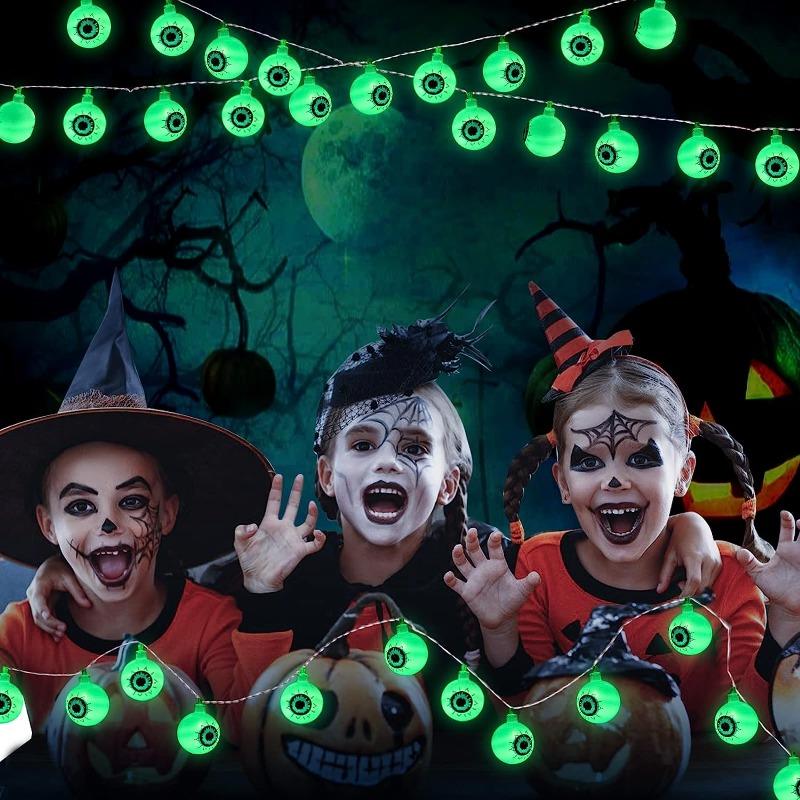 20/40 светодиодных украшений для Хэллоуина, гирлянды для глаз, декоративные промежутки для дома, вспышка на батарейках, в помещении, на открытом воздухе, Хэллоуин