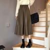Women's Khaki A-Line Leather Skirt, Autumn/Winter 2025, High-Waisted, Mid-Length, Petite Hip-Hugging Umbrella Skirt