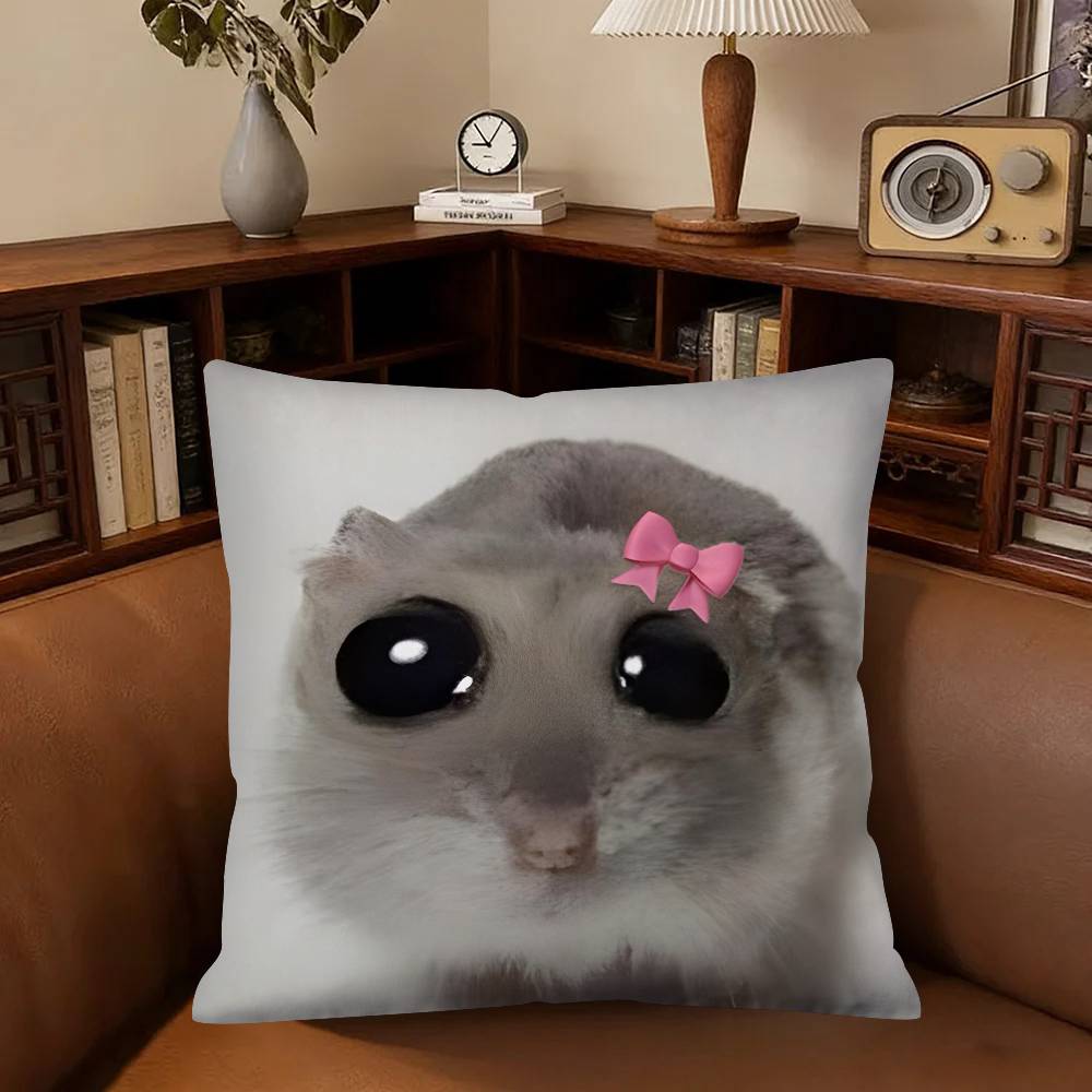 Funny Sad Hamster Emoticons Pillow Case Fashion Square Pillowcase Bedroom Sofa Room Ins Decoration Leisure