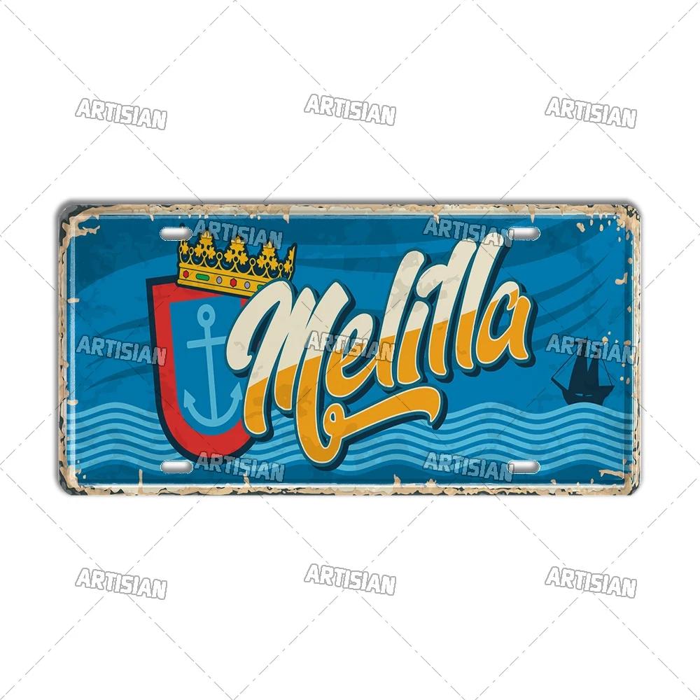 Artisan SPAIN License Plate Metal Sign City Landmark Wall Decor Decorative Vehicle Plate for Bar Pub Club Hotel Cafe Wall Art
