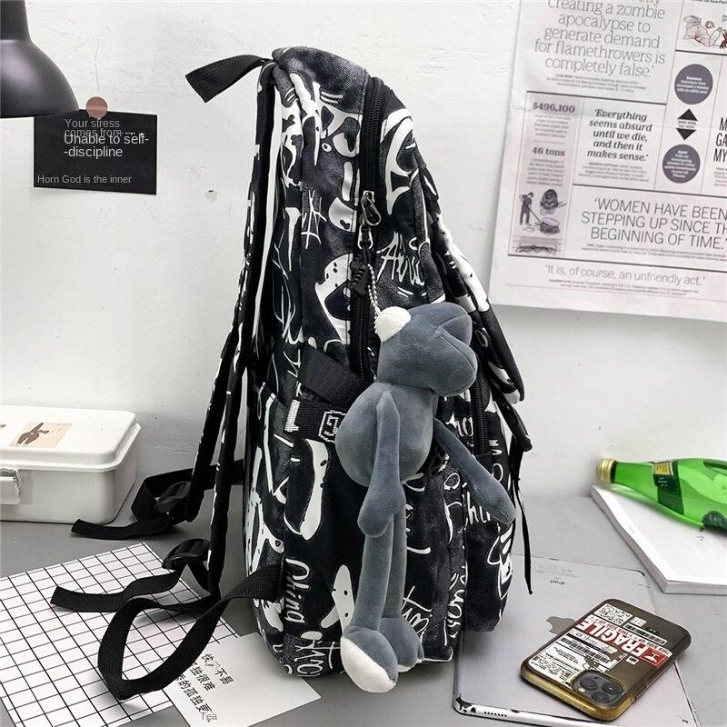 Модная школьная сумка Мужская Женская Рюкзак с граффити Большая вместимость Студенческий рюкзак KTY