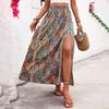 Женская летняя повседневная юбка трапециевидной формы с разрезом и принтом до половины тела