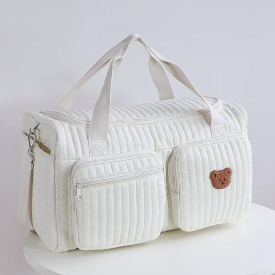 Сумка для подгузников Стеганая Легкая Большая Вместимость Узор с Медвежонком Мамина Сумка с Мягкими Плечевыми Ремнями Верхняя Ручка Просторный Органайзер