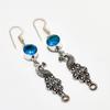 Swiss Blue Topaz Gemstone Handmade 925 Silver Plated Jewelry Earring 2.38"