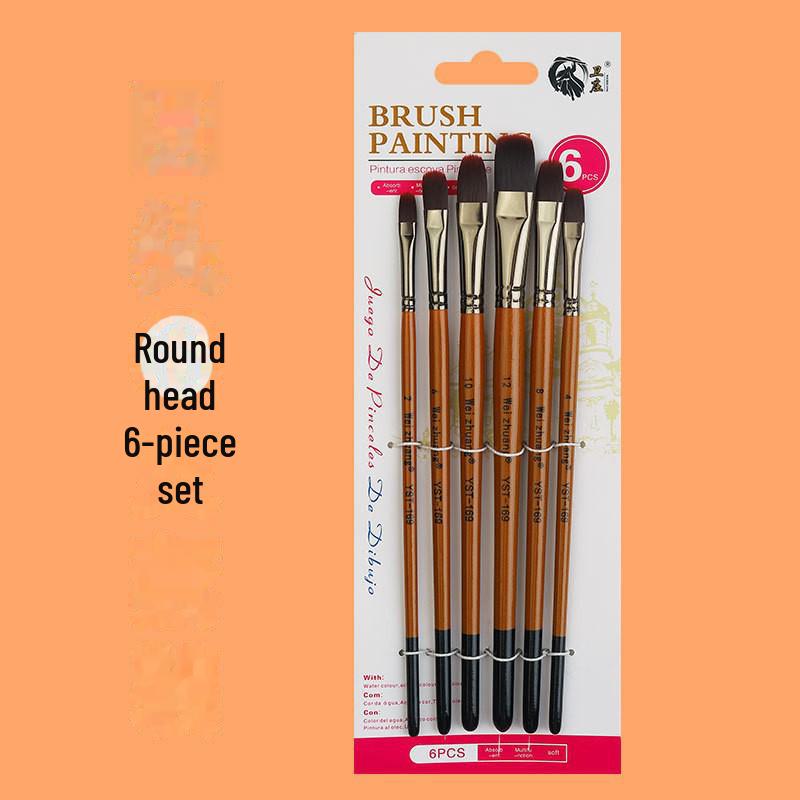Set of 6 Cross-border Nylon Hair Oil Painting Brushes with Multiple Heads, Pearlescent White Handle, Ideal for Watercolor and Acrylic Art