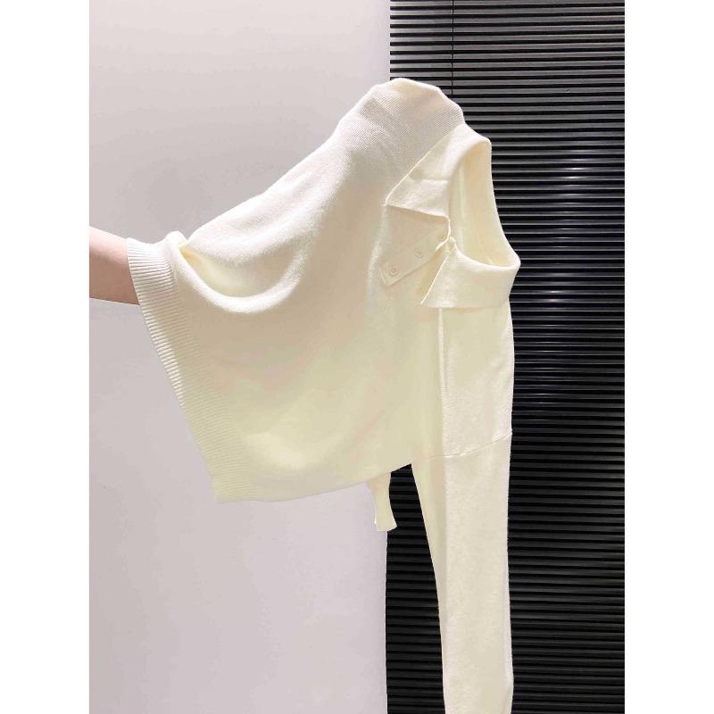 Temperament soft waxy button olo lapel knitted sweater women's autumn versatile lazy wind loose long-sleeved bottoming top