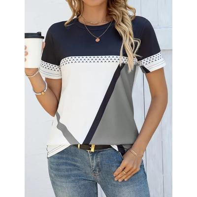 Летняя женская футболка для улицы, повседневная, с круглым вырезом, с коротким рукавом, стильный полосатый топ, стиль 'сотни полосок', размер женской одежды