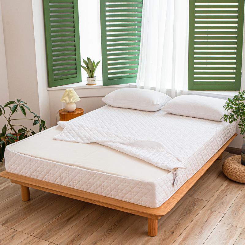 Solid Color Zipper Quilted Mattress Cover King Queen Twin Size Removable Six-sides All-inclusive Anti-mite Bed Protector Cover