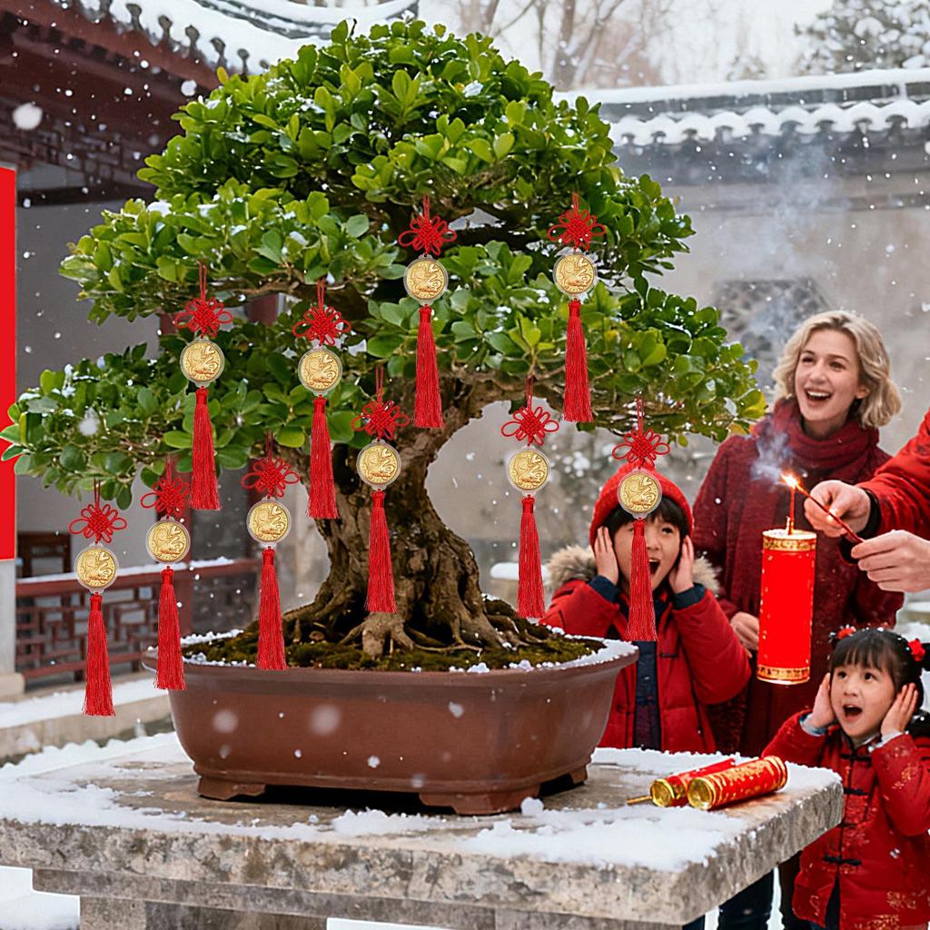 Шарм Лошадь на Китайский Новый год 10 штук Золотые украшения для дома с кисточкой и узлом Китайское новогоднее украшение Лошадь для машин сумок магазина