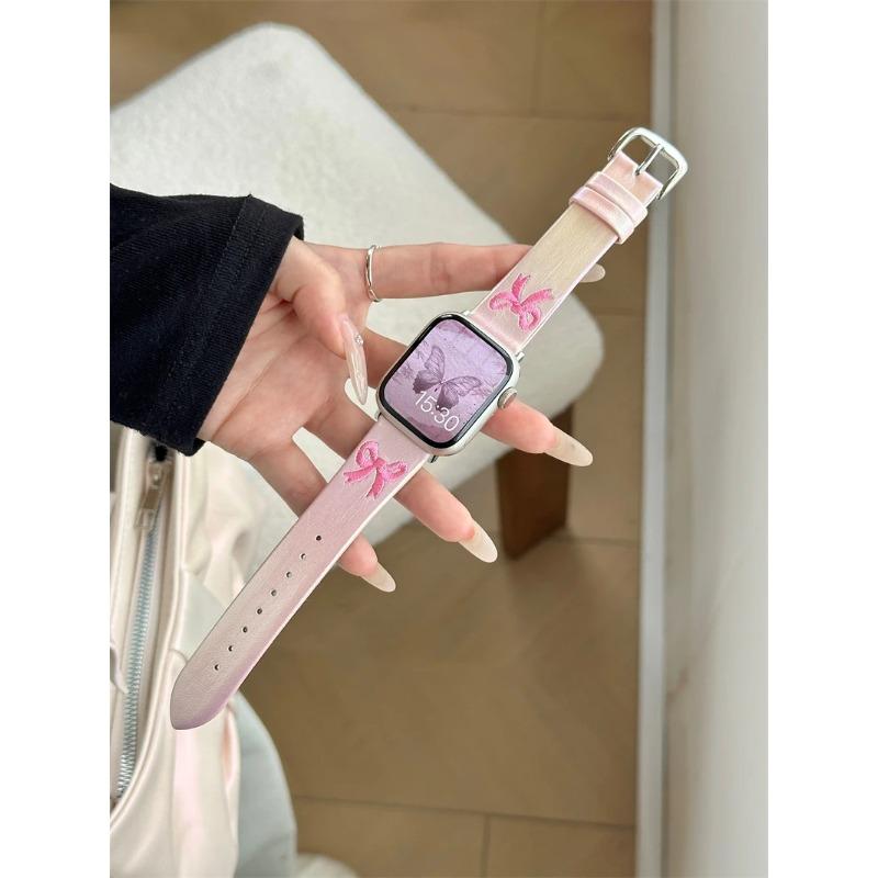 Ремешок для часов с милой вышивкой бантом Aurora кожаный ремешок для Apple Watch ремешок 8 49 9 7 SE 6 для iWatch 45 42 44 40 MM Girl Lovely Bracelet