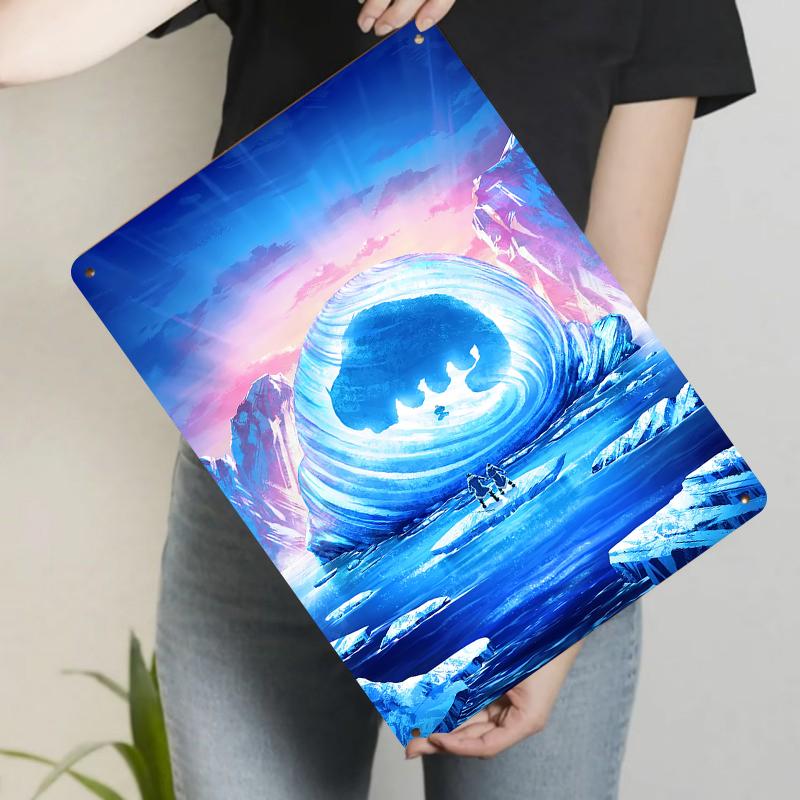 Enchanted Ice Beast and Travelers Fantasy Landscape Metal Wall Art Home Decorative Painting