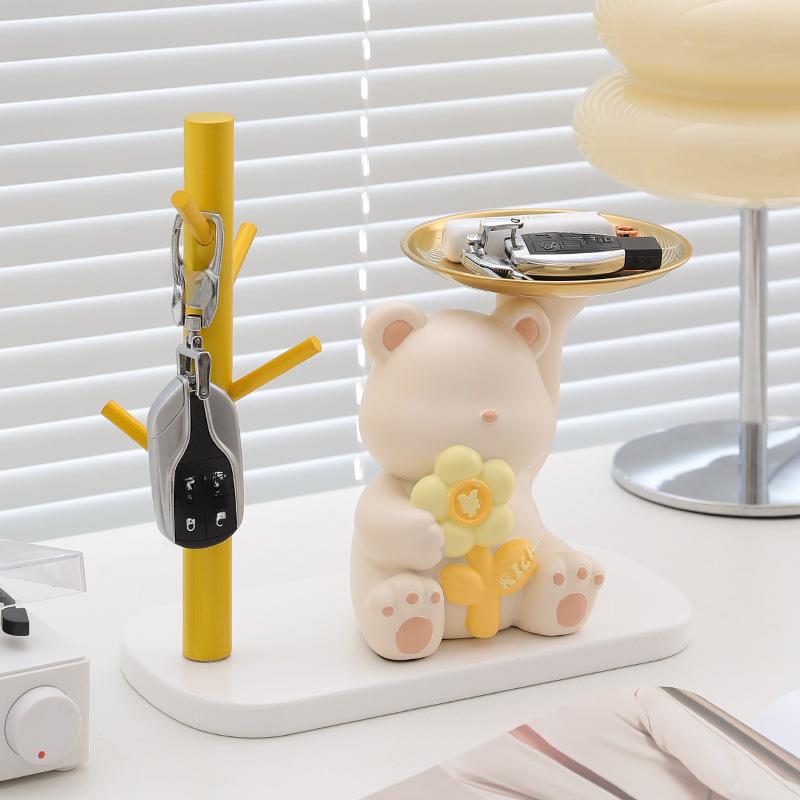 Креативный, милый и богатый цветочный медведь, входная дверь, хранилище ключей, смоляные украшения, украшение для рабочего стола, гостиная, подарок на новоселье