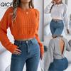 Autumn and Winter Sexy Backless Button Cutout Long-sleeved Pullover Sweater for Women