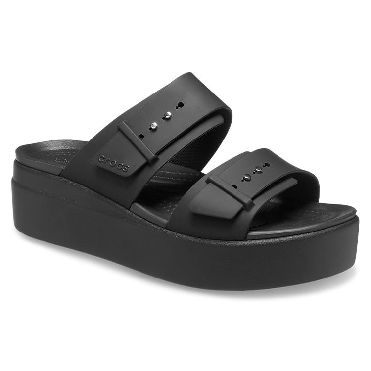 Crocs Бруклин Низкий Каблук Повседневные Резиновая Подошва Противоскользящие Шлепанцы Женские сандалии Черный 207431-001