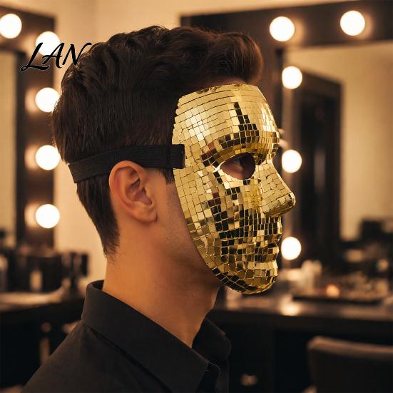 Reflective Silver Dance Mask Halloween Disco Ball Mask, Breathable Mirror Mosaic Masquerade, Glitter Party Costume for Performance, Club Night
