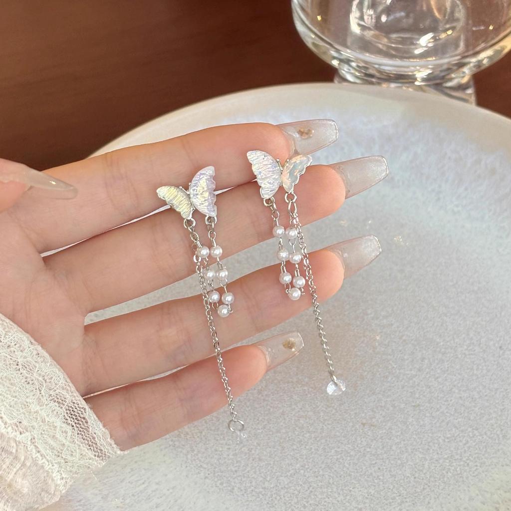 Уникальные серьги-пусеты из серебра 925 пробы с цирконом и жемчугом в виде бабочек для женщин - Высококачественная модная бижутерия