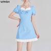 VONDA Женское повседневное мини-платье с квадратным вырезом, короткими рукавами-буфами, бантом и принтом в горошек