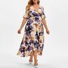 Plus Size Loose Casual Spring Summer Women Short Sleeve Pattern Dot Print Floral Pleated High Waist A Line Long Dress L-4XL