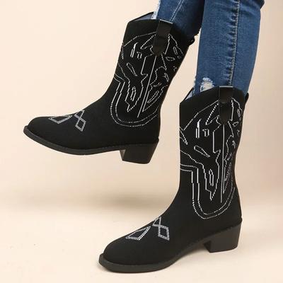 Мода Женщины Толстые каблуки Сапоги Вязание Прогулочные Челси Ботинки Зимние Новые Тенденции Дизайн Сапоги До Колена Туфли-лодочки Дышащие Носки Ботинки