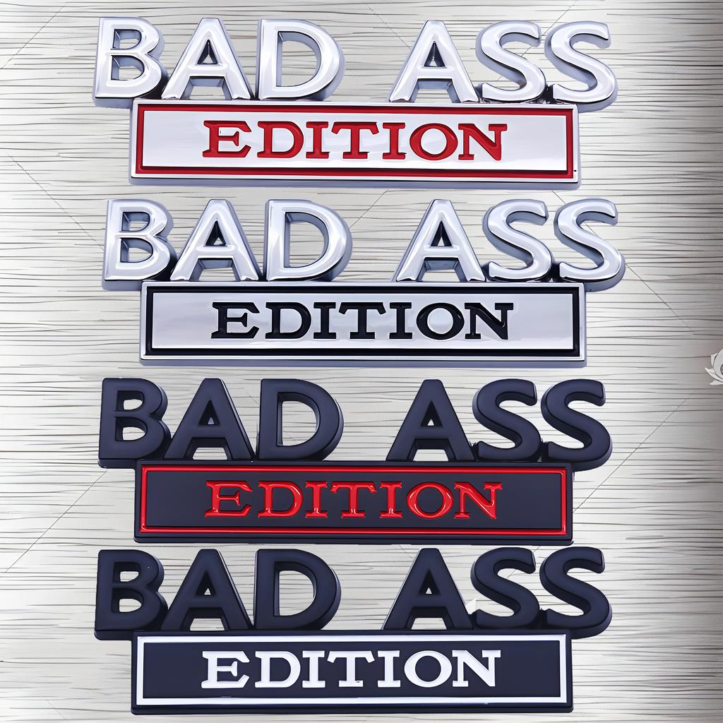BAD ASS Edition Metal Car Stickers Applicable to Car Fender Bumper Rear Window Full Body Outline BAD ASS Logo Metal Badge