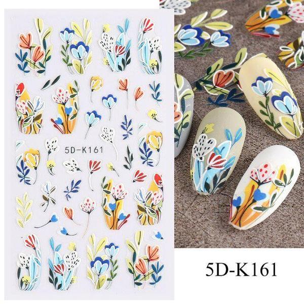 5D акварельные цветочные наклейки для ногтей с голографическими акцентами в виде листьев в фиолетовом и белом цветах