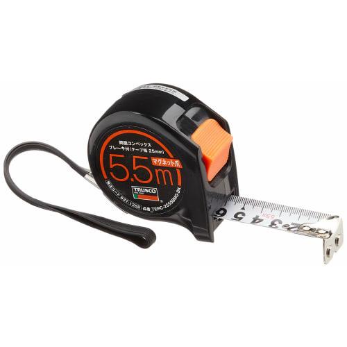 TRUSCO Double-Sided Convex Drill, 25mm Wide, 5.5m Long, with Brake, Magnetic Claws, Black, TERC-2555BMG-BK