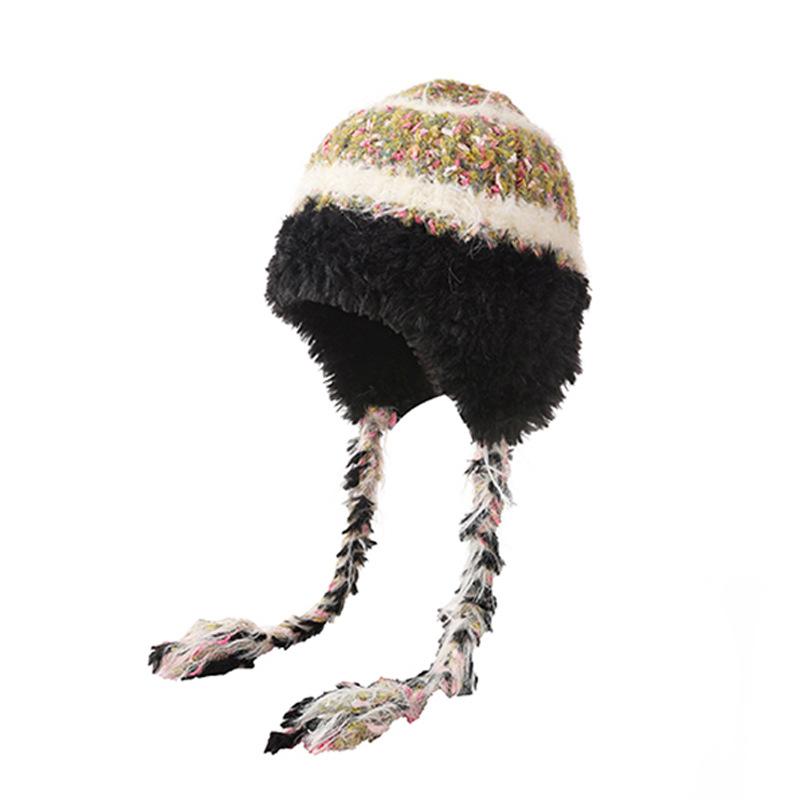 Шерстяная шапка женская лицо маленькое Майяр зимняя с бахромой косички утолщенная тепловая защита ушей шапка холодная вязаная шапка холодная шапка