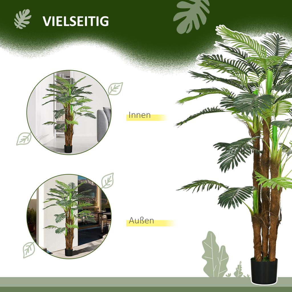 Artificial Palm Tree, 1.6 m, Realistic Branches, Decorative Plant, Plastic, with Pot, Brown+Green