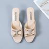 Slippers Women's Solid Color Summer Mid-heel Shoes Bow Candy Shoes One-word Sandals and Slippers Women's All-match High-heeled Sandals