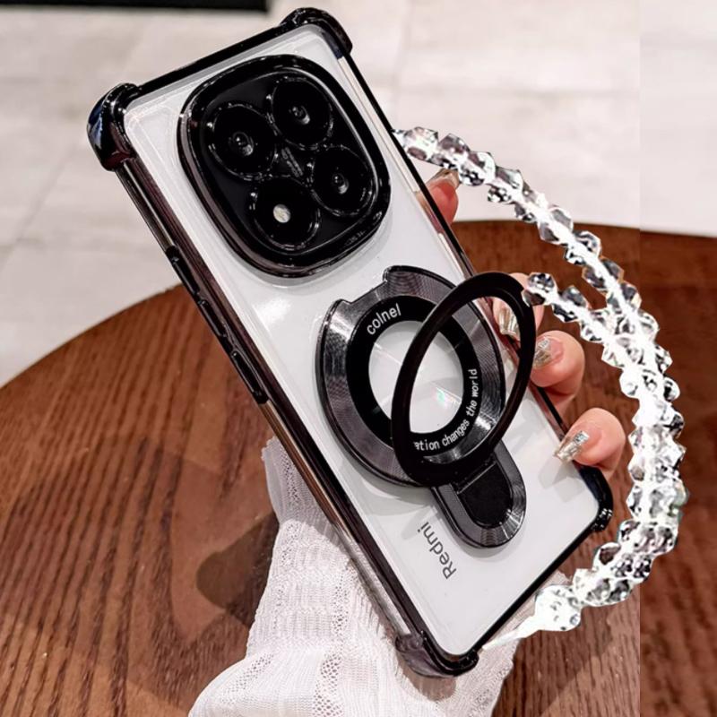 Блестящий магнитный держатель Magsafe с браслетом-чехлом для Xiaomi Redmi 14C 12C 13C 10C 9C 9T 9A Note 11 10 9 Pro Противоударный чехол