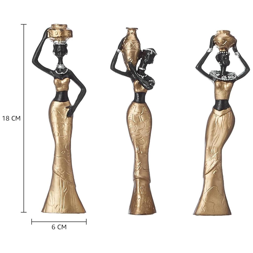 Beautiful Finish Uniquely Hand-Crafted Home Décor African Tribal Women Art Piece - Resin (Set of 3, Multicolour)
