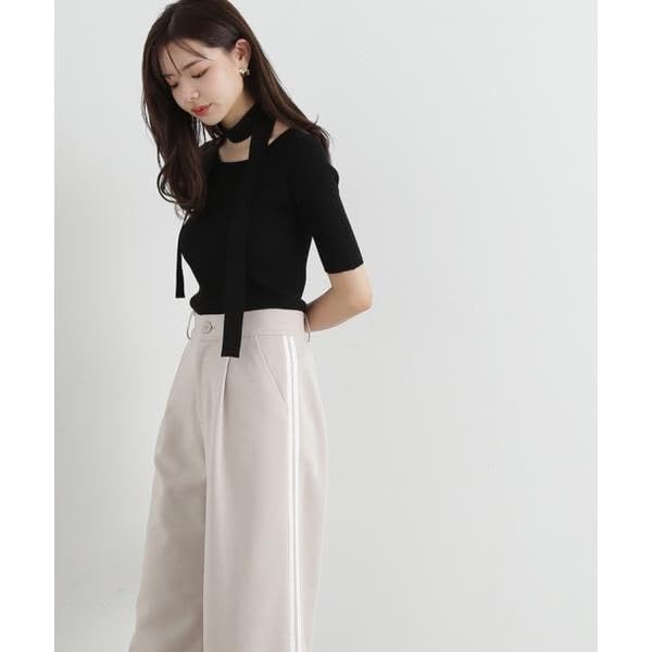 Proportion Body Dressing Ribbed Knit Sweater with Gray Women's Choker,