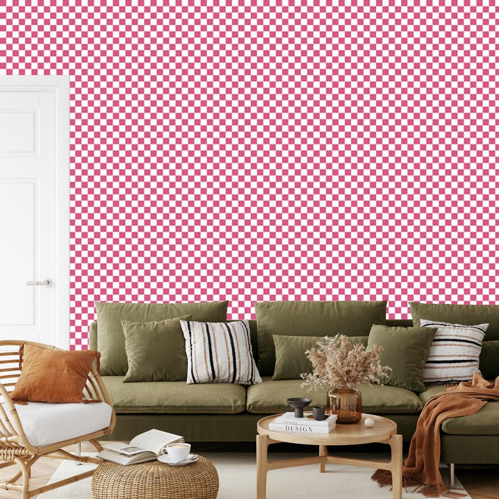 Powder pink checkerboard wallpaper, clear detail 50x1000