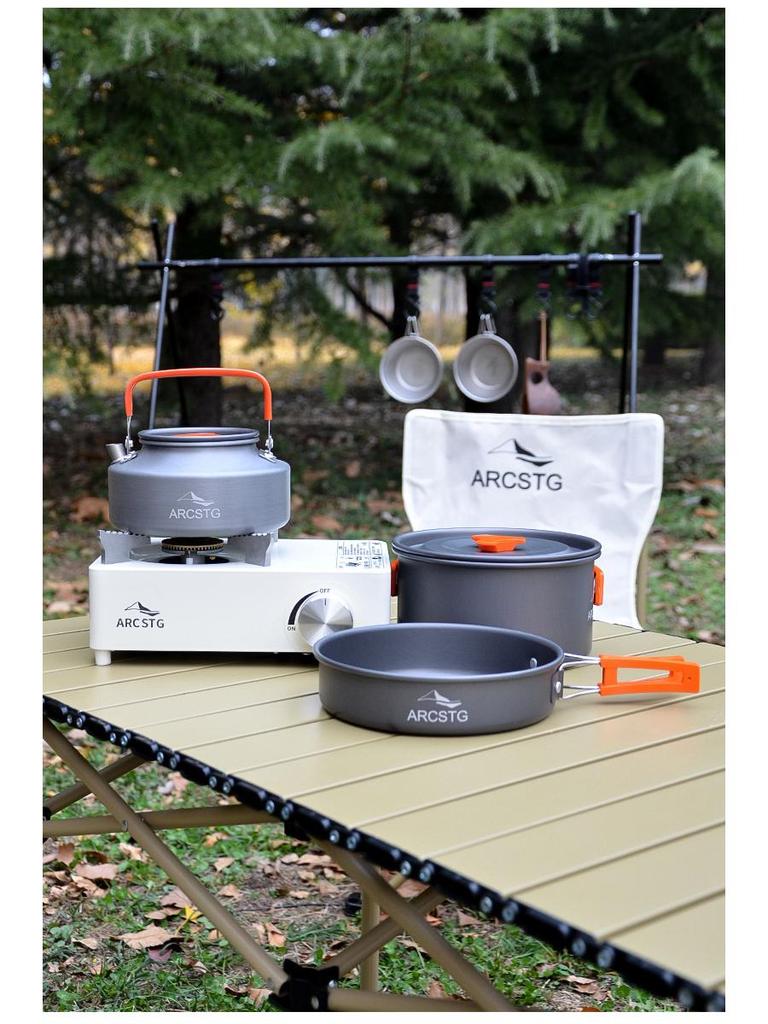 Набор походной посуды ARCSTG: Портативный походный чайник, сковорода и посуда для приключений в дикой природе.