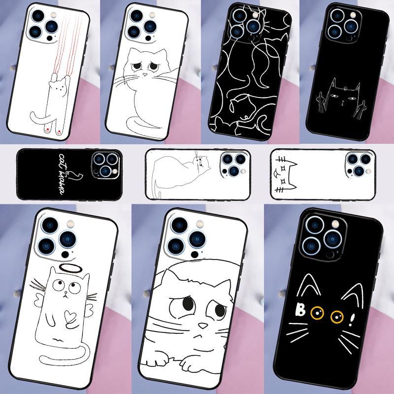 Забавный Милый Кот Лайн-Арт Чехол Для Samsung Galaxy M16 M32 M52 M14 M54 M13 M33 M53 M56 M36 M31 M11 M12 M35 M55 M15 M06