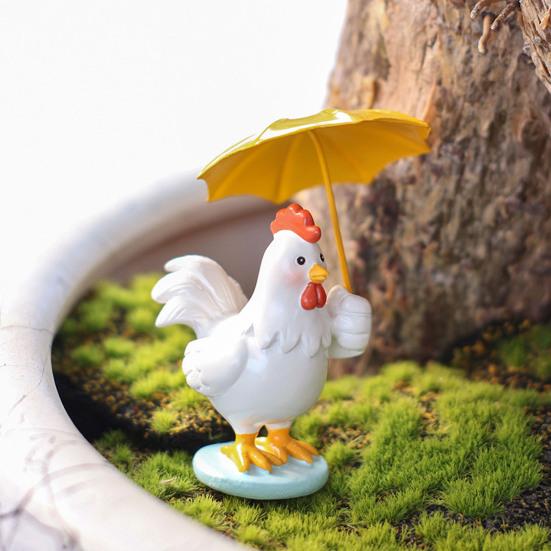 Holding Yellow Umbrella Chicken Figurine Cartoon Chick Resin Statue Sculpture Home Office Desktop Decoration Ornament