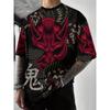 Мужская футболка с короткими рукавами и открытыми плечами, с принтом дракона красного и черного цвета, повседневная летняя футболка с круглым вырезом и тату-дизайном
