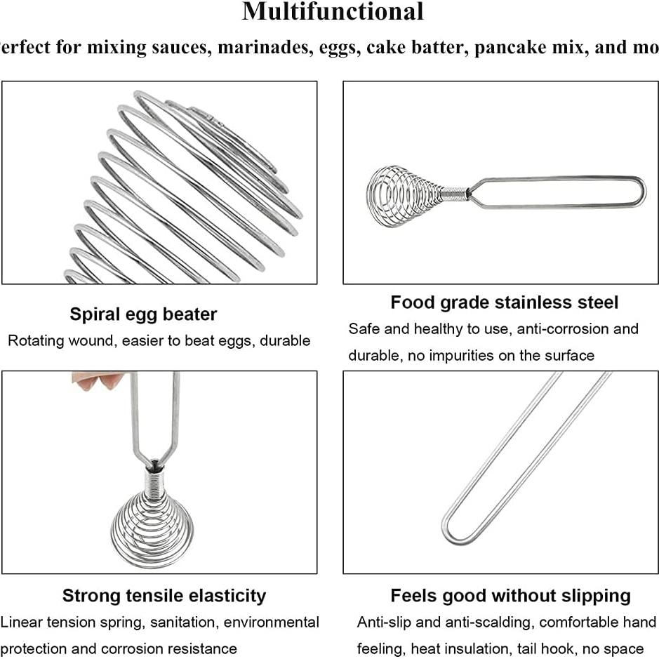 Stainless Steel Spring Coil Whisk Wire Cream Egg Beater Gravy Cream Hand Mixer Kitchen Tool For Mixing Blending Stirring
