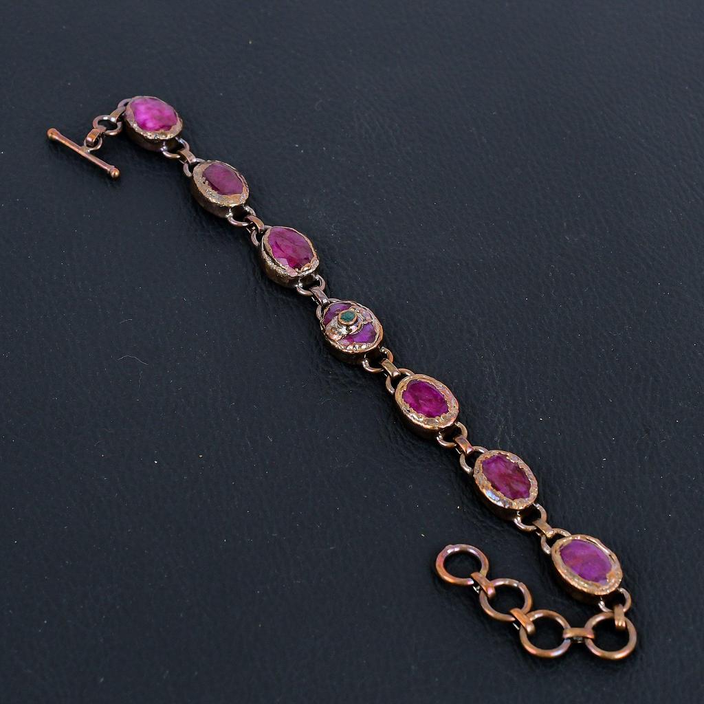 Ruby Handmade Gemstone Bracelet, Copper Electroformed Bracelet Antique Jewelry, For Engagement Gift