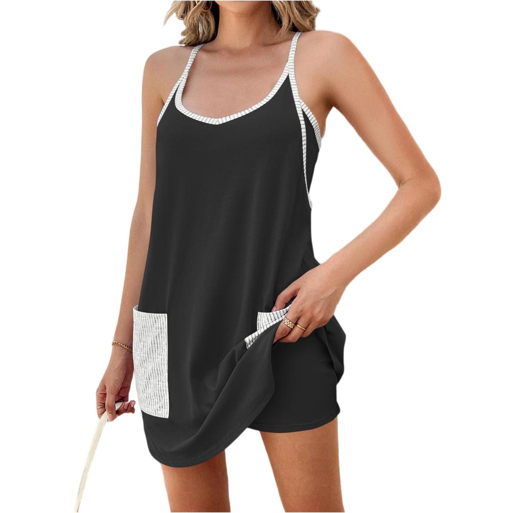Women's Summer Tennis Sports Dress Casual Holiday Bodysuit Built-in Shorts