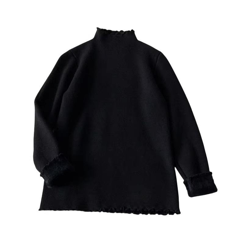 Свитер из флиса с грибным краем, утолщенный, с полувысоким воротником, женский, весенний, мягкий, восковой, для ношения под низ, топ с вязаным свитером внутри