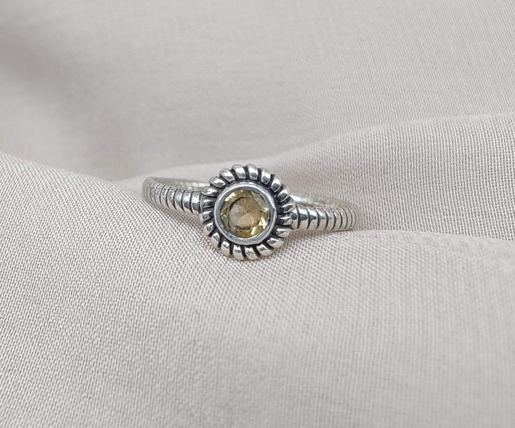 Citrine 925 Sterling Silver Ring: Floral Beaded Boho Gemstone Jewelry