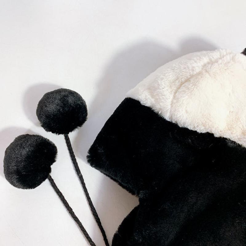 Cute Panda Bomber Hats Trend Ins Design Plush Ear Protection Aviator Hat Autumn Winter Street Velvet Lovely Warm Hat
