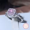 New Square Big Pink AAA Cubic Zircon Rings For Women Silver Trendy Party Engagement Wedding Jewelry Geometric Zircon Ring