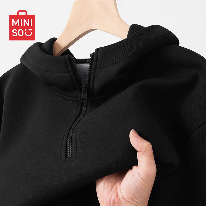 MINISO Men's Fleece-Lined Half-Zip Hooded Sweatshirt