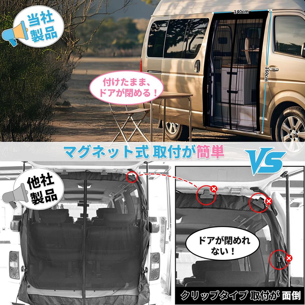 ZATOOTO Magnetic Car Insect Repellent Net for Toyota Side Door Insect Light Sliding Door Rear Gate Car Easy Mesh 1 Black Hiace, 140x160cm, Screen,