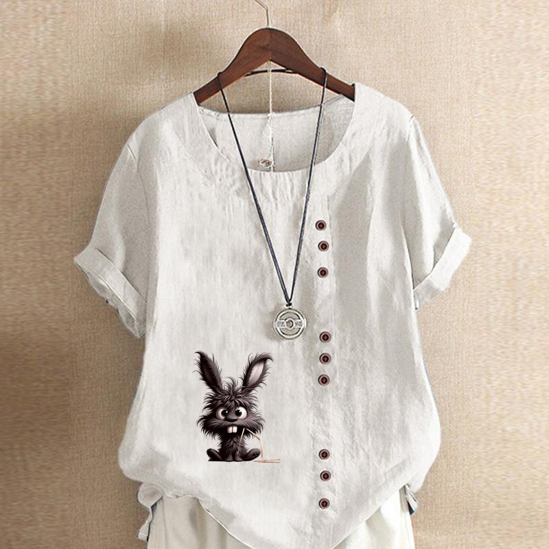 Женская модная футболка с коротким рукавом и принтом милого кролика, свободная хлопковая рубашка, повседневная свободная летняя блузка, топы больших размеров