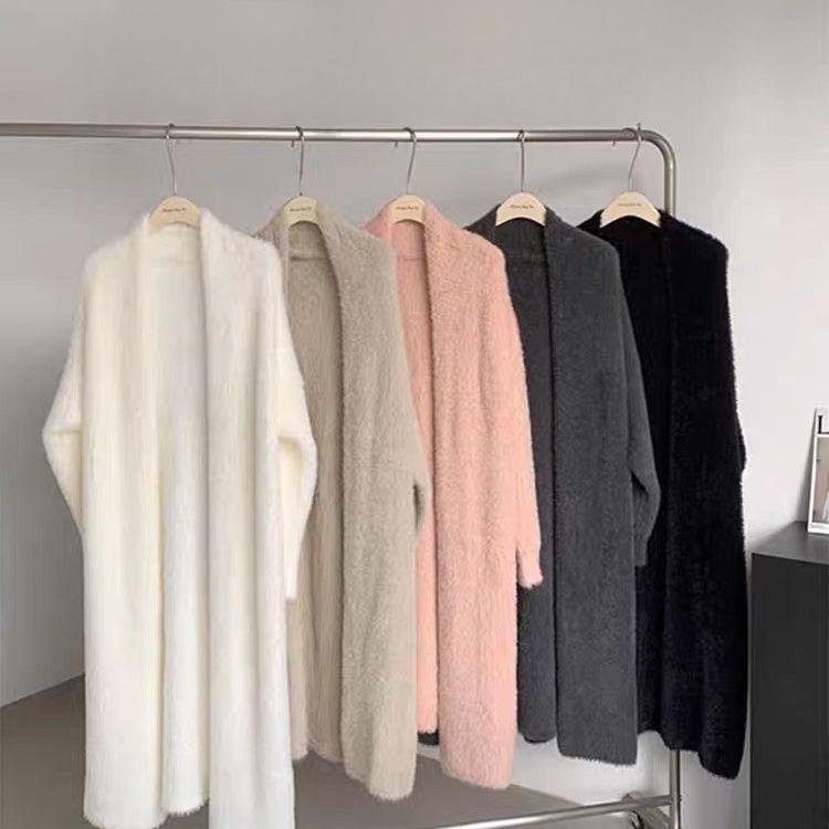 Женский кардиган из искусственной норки длиной выше колена, свободный повседневный утолщенный вязаный кардиган, куртка-свитер на осень и зиму