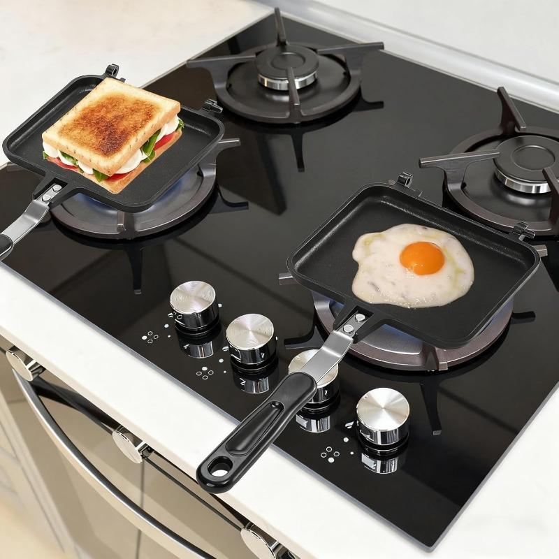 Hot Maker, Grilled Toaster Double Sided Non-Stick Stovetop Sandwich Grill Press Flip Pan for Camping Kitchen