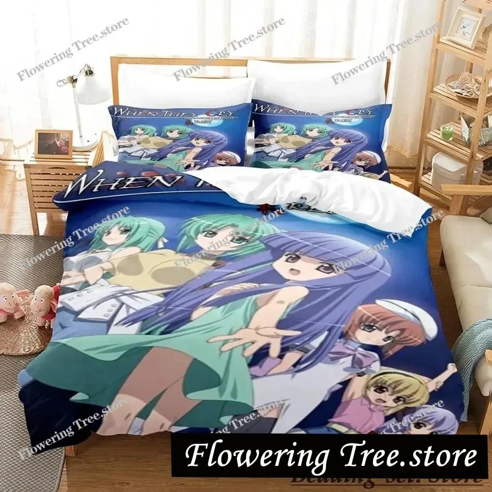 Higurashi когда плачут Постельный набор Односпальный Полуторный Двуспальный Квинсайз Кингсайз Набор для кровати Взрослый Детский Спальня Комплекты пододеяльников Аниме